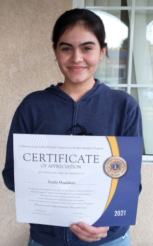 Fillmore Lions Club annual Student Speaker Contest winner Emilia Magdaleno, a junior at Fillmore High School.