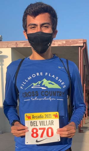 Fillmore’s Fabian (Fabi) Del Villar (above) set a new school record in the two-mile record. The previous record of 9:15.5 was set by Ben Aparicio in 1968; converts to a 3200-meter time of 9:12.28. Fabi converted the time by about .18 seconds making the new record 9:12.10 Photo courtesy Michael Torres.