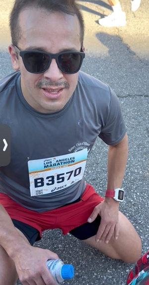 On Sunday, March 8, seven Fillmore and four Piru runners competed in the LA Marathon. Pictured above is Piru runner Fabian Ochoa after completing the 26.3-mile marathon with a time of 3:36.16.