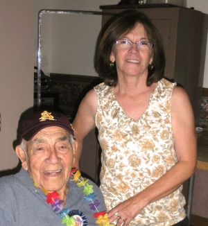 Joe Nunez and daughter Joanne Fore on the occasion of his 100th birthday celebration.