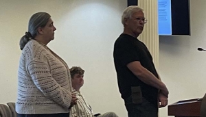 Pictured is SC River Conservancy President Ron Merkord, along with board member Heather Miranda, speaking at last week’s Fillmore City Council. Photo credit Angel Esquivel. Also pictured is a wildlife viewing platform near the Santa Clara River.