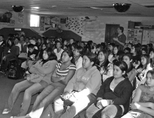 On November 20, Fillmore Middle School students listened intensely to Daniel and Tricia Gray, Alumni from the University of Notre Dame and UC Santa Barbara.. The topics included college preparation. Photo courtesy Kathryn Hawkins.