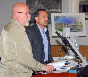 From left, Roger Campbell and Zahid Shah asked for, and received, council approval of Mr. Shah’s development at E Street and Highway 126.