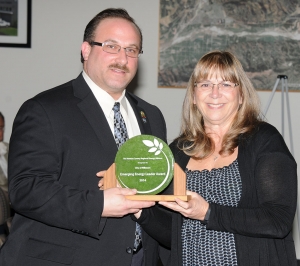 On behalf of the City of Fillmore Mayor Douglas Tucker received a Gold plaque presented by Representative Sue Hughes. The City earned the Emerging Energy Leader Award for its energy conservation.