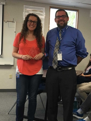 Megan Luna-Baker has been named Fillmore Middle School Employee of the Year. Principal Scott Carroll is pictured
with Megan.