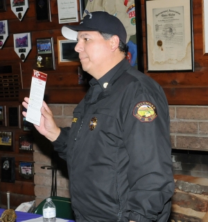 Fillmore Fire Captain Rigo Landeros speaks to the Fillmore Lions Club regarding upgrades for the Reverse 911 System.