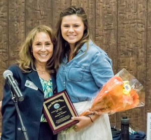 Recognition went to Hannah Wishart for serving as Student Representative for the 2015-2016 school years. The Fillmore Unified Board Members each spoke of what a pleasure it was to have her at the meetings. Wishart will soon be leaving for Wyoming to continue her studies. She is pictured with Board President Virginia de la Piedra. Photo courtesy Bob Crum.