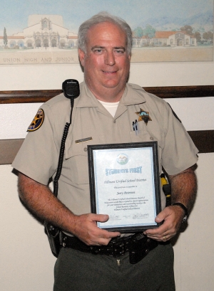 Deputy Jerry Peterson received the “Students First” award during Tuesday night’s school board meeting.