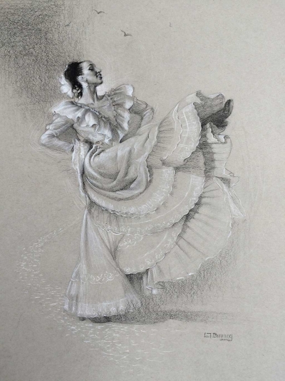 “Alegria” by L.T. Bunning, charcoal on paper, 24 x 20 inches, Collection of the artist.