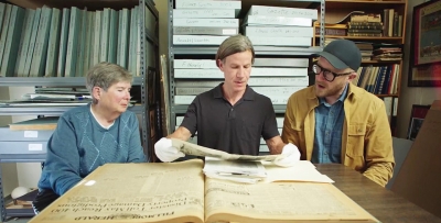 On Tuesday, January 21, at 7:30pm, “Lost LA” will explore untold history behind Southern California with an episode featuring the St. Francis Dam disaster of 1928. Above is Fillmore Historical Museum Executive Director, Martha Gentry, with Geoff Manaugh and Nathan Masters being interviewed for the episode. Photo credit Fillmore Historical Museum.