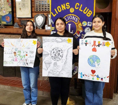 The Fillmore Lions Club has announced their 2024-25 Peace Poster Contest winners. Pictured above (l-r) for Year 2024-25 are First Place: Gabriella Lopez, Second Place: Victoria Topete (Mom shown in picture), and Third Place: Camilla Herrera. All winners are in the 8th grade. Photo credit Fillmore Lions Club.