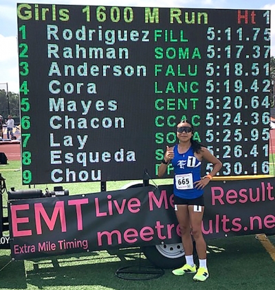 On Friday, April 10, Flashes Track Teams traveled to South Pasadena for the Tiger Invite. Fourteen athletes were selected to compete based on the best marks this season. Pictured above is Flashes Camila Rodriguez who placed first in Rising Star 1600 Girls meter run.