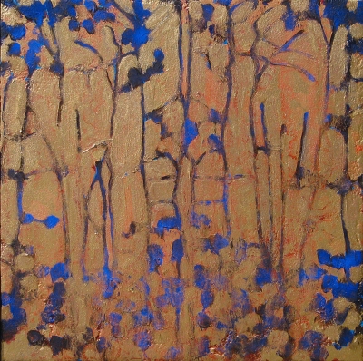 Re-work 2012 – Blue Trees with Gold (Oil on wood panel) by Richard Amend
	
