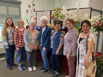 This past week was the 2023 Fillmore Flower Show. This year’s theme was “Garden Treasures” and there was something for everyone to enjoy. This year’s winners are pictured above: (l-r) Julie Latshaw, Colleen Chandler, Carmen Zermeño, Jean Westering, Bene Ambrosio, Michelle Smith and Lupe Garcia. Inset, some of the submissions for this year’s show. Photos courtesy Jan Lee.

Teacher Doris Nichols’ Fillmore Middle School students’ artwork was also on display at the Fillmore Flower Show. Also, a café was created for visitors to sit and chat as well as snack on some tea and treats, something they hope to continue for next year. Photos courtesy Jan Lee.

Above are more Flower Arrangements from this past weekends Flower show. Photo courtesy Jan Lee.
