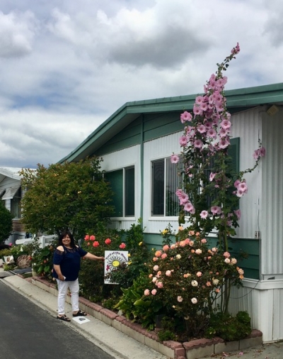 Fillmore Civic Pride Volunteers named Imelda Magana as the June 2023 Yard of the Month winner, pictured by her lovely flowers. She also received a $50 gift card from Otto & Sons Nursery. Photo courtesy Linda Nunes. 