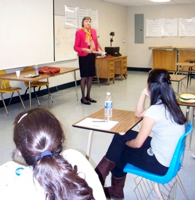 Laura Bartels speaks to the girls on the fundamentals of a successful job interview.