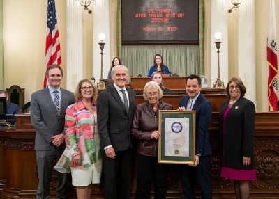 On March 20, 2023 Fillmore City Council Member Lynn Edmounds was given the “California Woman Making Herstory Award’’ at the State Capitol in Sacramento by Assemblyman Steve Bennett pictured above is her with the proclamation.
