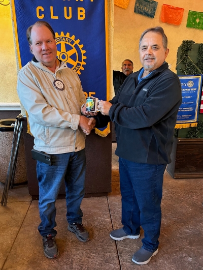 Pictured (l-r) is President Elect Scott Beylik and Rotarian Ernie Villegas. Courtesy Rotarian Martha Richardson.