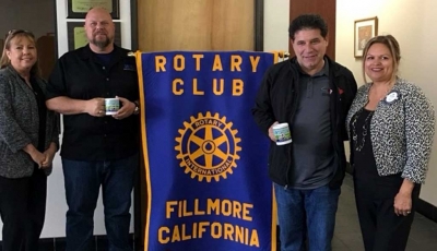 Pictured from left to right: Carrie Broggie (Fillmore City Council Member), Jeff Teubner and Phil DiFiore (Rotocraft) and Ari Larson (Rotary Club of Fillmore). The helicopter parts and service company reps spoke at Rotary Club of Fillmore on April 25th. Welcome to Fillmore! Photo courtesy Ari Larson.