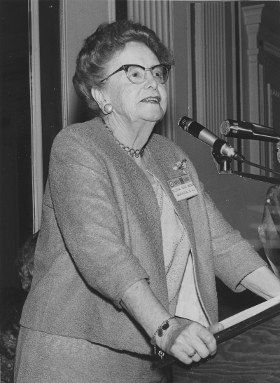 Dr. Ethel Percy Andrus - Educator, Social Innovator, Humanitarian. Dr. Ethel Percy Andrus, Founder and President of NRTA-AARP, testifying before the Kefauver Committee on Hearing Aids, April 19, 1962. Photo courtesy of Archives of Ojai Valley Museum.