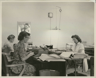 Office NRTA-AARP - In 1960, Dr Andrus constructed a new office building across from Grey Gables on Montgomery Street. It operated 24 hours a day with over 200 employees making NRTA-AARP Ojai’s largest employer at the time. Photo Courtesy of Archives of The Gables of Ojai.