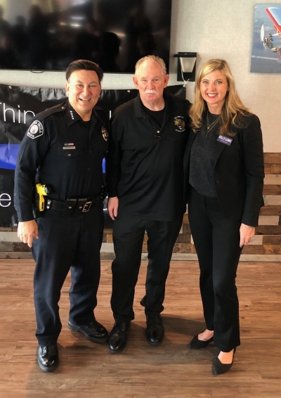 On Wednesday, February 7, 2024, Ventura County 3rd District Area Supervisor Kelly Long attended a luncheon to speak to Thin Blue Line of Ventura County. Pictured (l-r) is Thin Blue Line President Duke Bradbury, Santa Paula Police Chief Don Aguilar, and Ventura County 3rd District Area Supervisor Kelly Long.