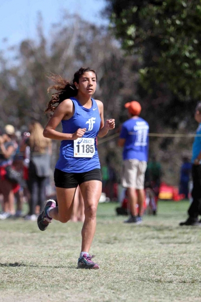 Senior Lauren Magdaleno at this past Saturday’s 37th Annual Mt. Carmel/Movin Shoes Cross Country Invitational.
