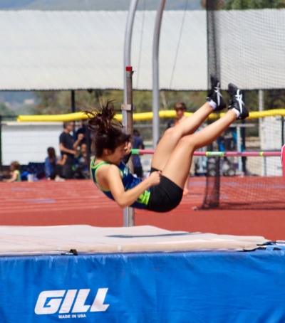 Pictured is one of the Heritage Valley Blazers as she lands after her pole-vaulting jump in this past Saturday’s
finals.