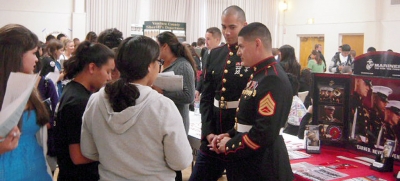 The U.S. Marines were on-hand Friday to answer questions about military service.