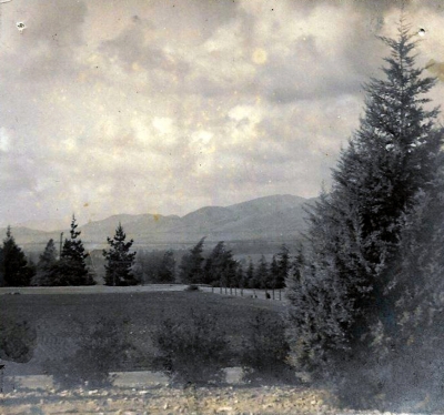 The Fillmore High School football field circa 1927, which ran east and west next to First Street, and was surrounded by Cedar trees.