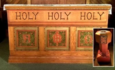 The altar and font given to Trinity by Mrs. Thomas Bard.
