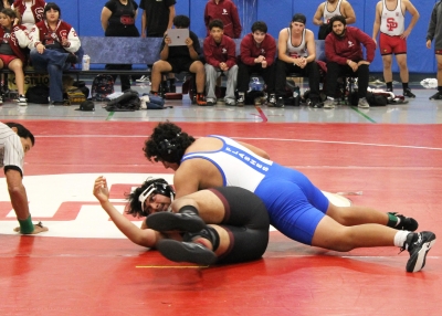 Pictured is Flashes Valentin Garcia during his match against Santa Paula in the league opener. Photo credit Head Wrestling Coach Michael Torres.