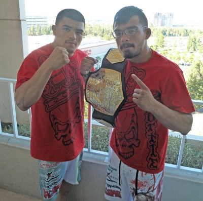 (l-r) Jose “Froggy” Estrada with his brother Frank “Turtle” Estrada before the fight. Turtle defended his title at the fight and will keep the belt. Froggy made his first debut and won last Friday night.