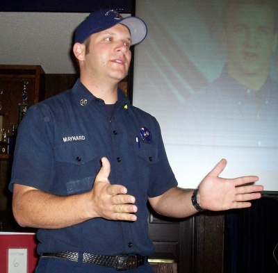 City Disaster Coordinator Patrick Maynard discusses aspects of disaster preparedness. The program was also led by Capt. Al Huerta.