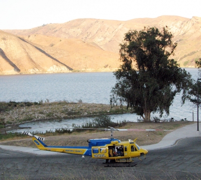 A Sheriff’s helicopter was part of the search for a missing swimmer along with the Sheriff’s Dive team at Lake Piru.