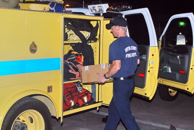 The swift water emergency response vehicles were fully stocked with supplies and equipment prior to departure.