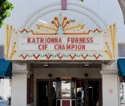 Fillmore’s Towne Theatre marquee reflects the community’s congratulations to Katrionna, and she will be waving to the crowd in Saturday’s May Festival Parade.