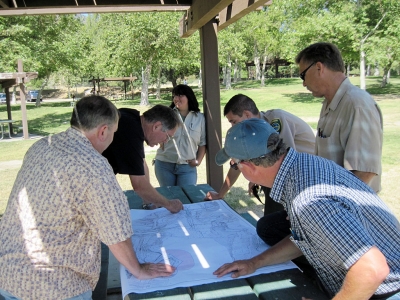UWCD and Lake Piru Operators review north day use area plans during morning tour.