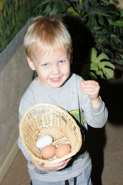 Luke visiting the Gazette office with his eggs