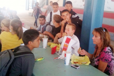 FMS students eating and enjoying lunch together after a long summer!