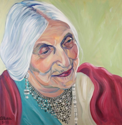 “Beatrice Wood on her 105th Birthday” – Artist Alice Matzkin – 1988. On loan from collection of artist.