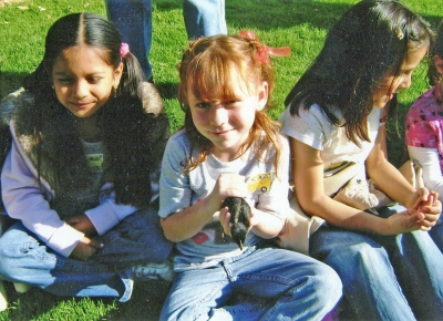 Gloria and Mariah with the baby chicks at The Painted Pony.