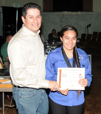 Board Member John Garnica and State Tournament English Speech Winner Yulissa (8th Grade) Fregoso