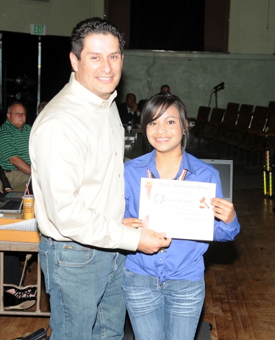 Board Member John Garnica and State Tournament Spanish Speech Winner Beatriz Tovar-Salcido (11th Grade)