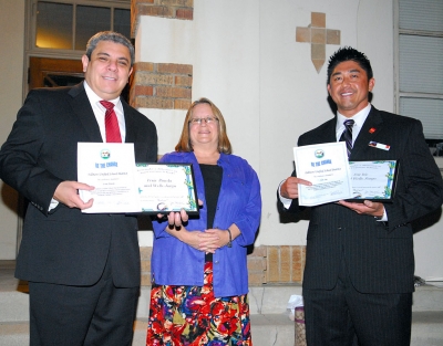 Pictured (l-r) District Manager for Wells Fargo Bank Ernie Pineda, San Cayetano Principal Jan Marholin, and Branch Manager Eric Irie. Pineda and Irie were honored by the School Board for being part of the “Be The Change” program.