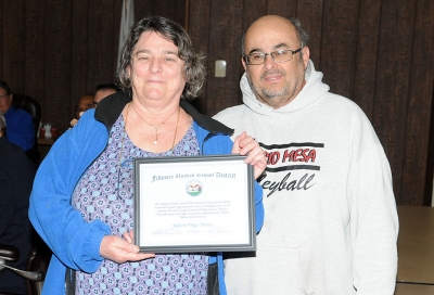 Recognition was given at Tuesday’s school board meeting to Robert Munoz for his effort, along with a group of volunteers, in refurbishing the memorial to 1st Lt. USMC Toby R. Gritz, killed in Vietnam in 1970, and Scott Douglas Ipswitch, a Fillmore High School student who died of Hodgkin’s Disease in 1976. Mike and Janey Munoz accepted the recognition for Robert who is attending college in Iowa.