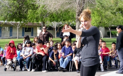 Sheri Smith from the American Heart Association encourages students to eat healthy foods.