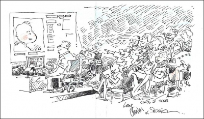 Aragonés Cartoon from Archives of David Baker … Baker at Computer and Sergio asleep at right