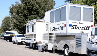 Investigators setup a mobile crime lab on Ortega Street in Fillmore continuing to investigate the homicide.