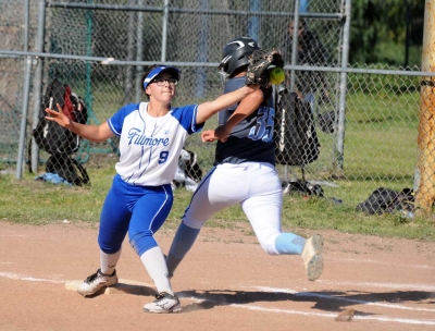 Flashes Varsity player Sammy Ibarra, stretches to get the out at first base against Buena High School, this past Monday’s game. Fillmore lost to Buena 7-0, next game is Thursday 3:30pm against Santa Paula.